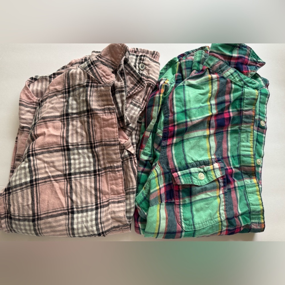 2 Old Navy Plaid Button-Down Shirt (Pink and green)